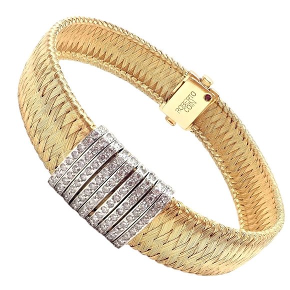 Authentic! Roberto Coin 18k Yellow Gold 9 Row Diamond Silk Weave Bracelet - Picture 11 of 16